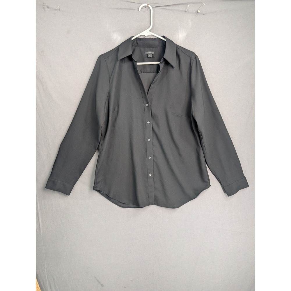 Ann Taylor Black Button Down Long Sleeve Blouse 483334 Womens Large